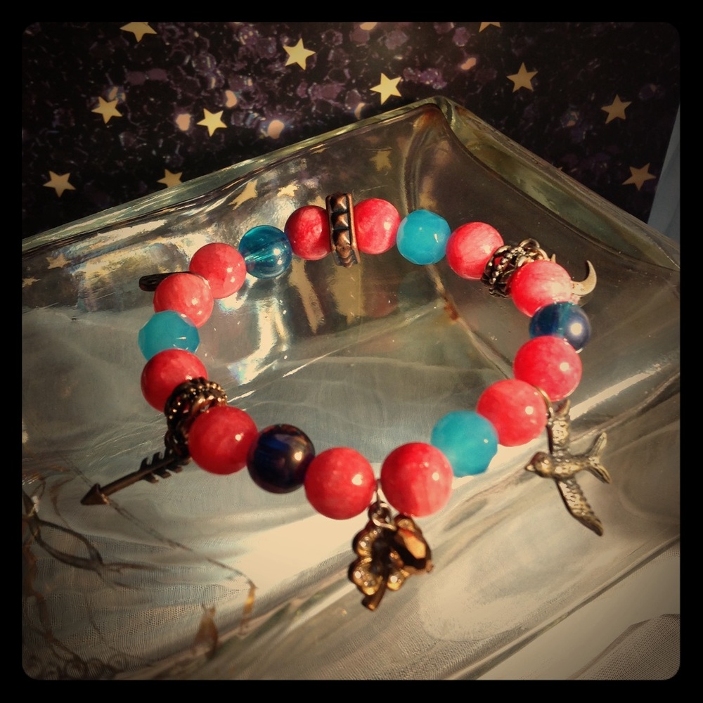 Multi colored glass Beaded Bracelet with charms